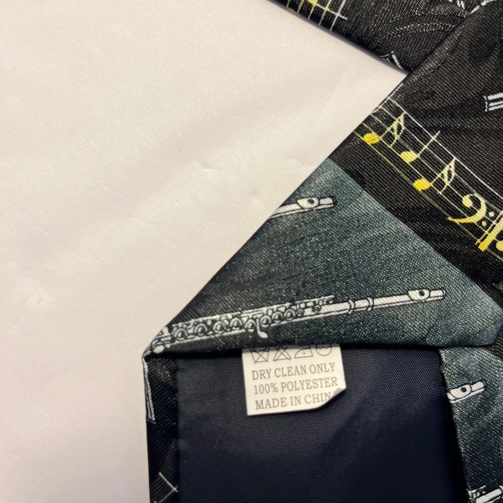 Steven Harris Hand Made Men's Necktie Black,Gold,Silver. Music Notes/Instrument.